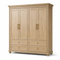 Armadio classico a 4 ante e 4 cassetti, rovere chiaro con dettagli oro, 180 × 58 × 210 cm