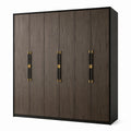 Armadio moderno a 6 ante, 240 × 60 × 220 cm, marrone scuro, nero e oro