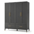 Armadio guardaroba antracite e oro 160 × 55 × 200 cm con 4 ante e 2 cassetti