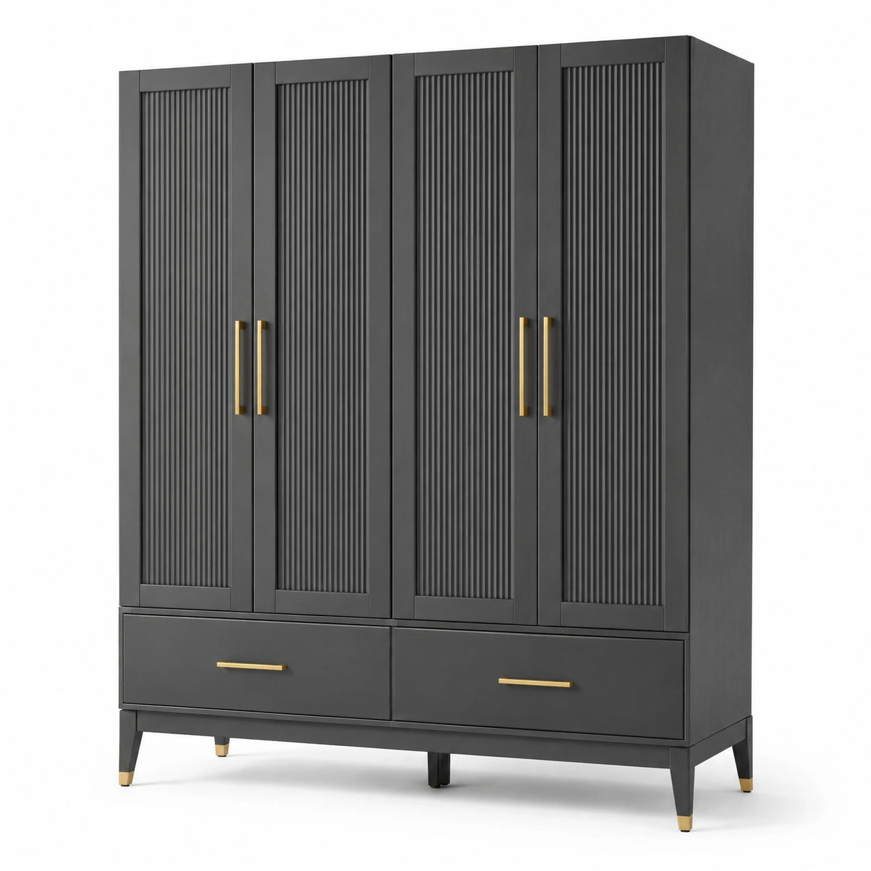 Armadio guardaroba antracite e oro 160 × 55 × 200 cm con 4 ante e 2 cassetti