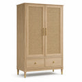 Armadio in legno e rattan naturale 100 × 50 × 180 cm con 2 ante e 2 cassetti, stile rétro