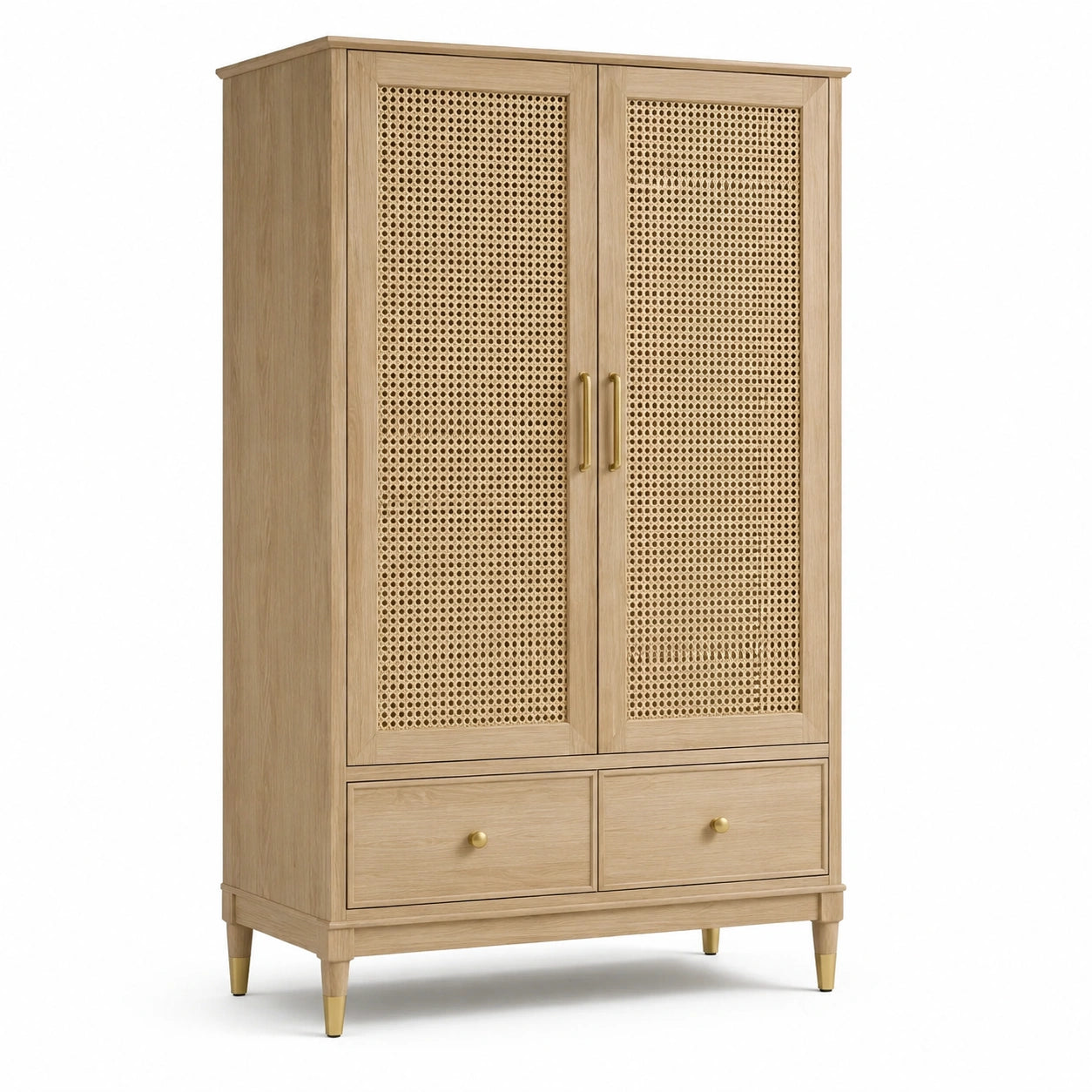 Armadio in legno e rattan naturale 100 × 50 × 180 cm con 2 ante e 2 cassetti, stile rétro