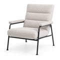 Poltrona moderna con braccioli in tessuto bouclé bianco crema e metallo nero, 75 × 80 × 94 cm