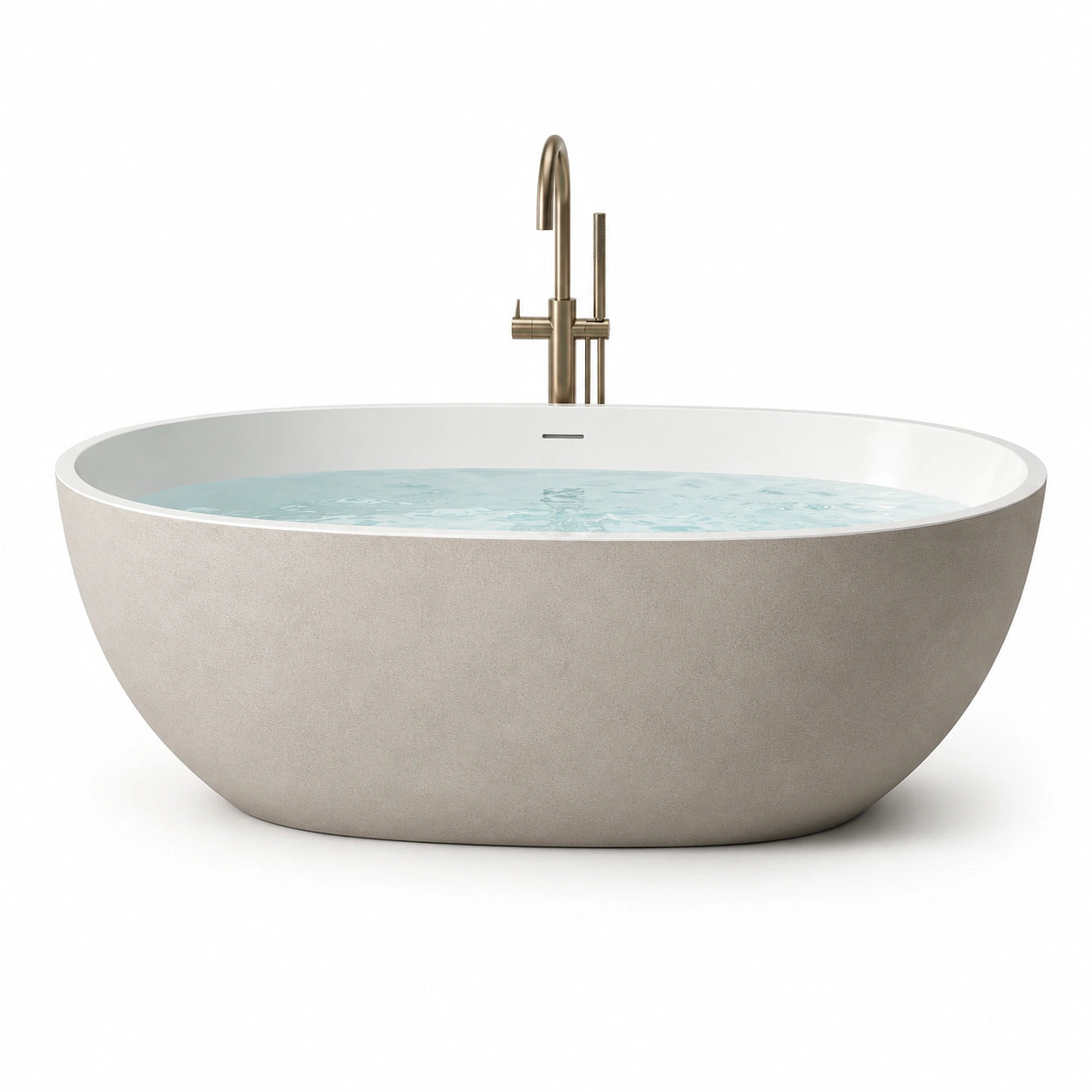Vasca da bagno ovale autoportante in materiale composito, 170 × 80 × 58 cm, bianca e grigio chiaro