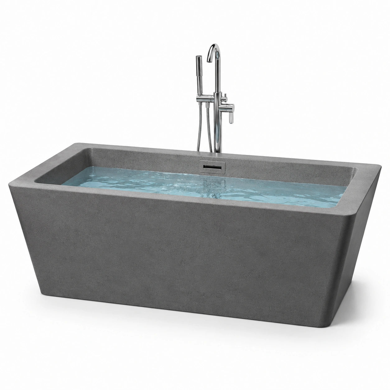 Vasca da bagno freestanding in composito minerale grigio effetto pietra, 170 × 80 × 58 cm