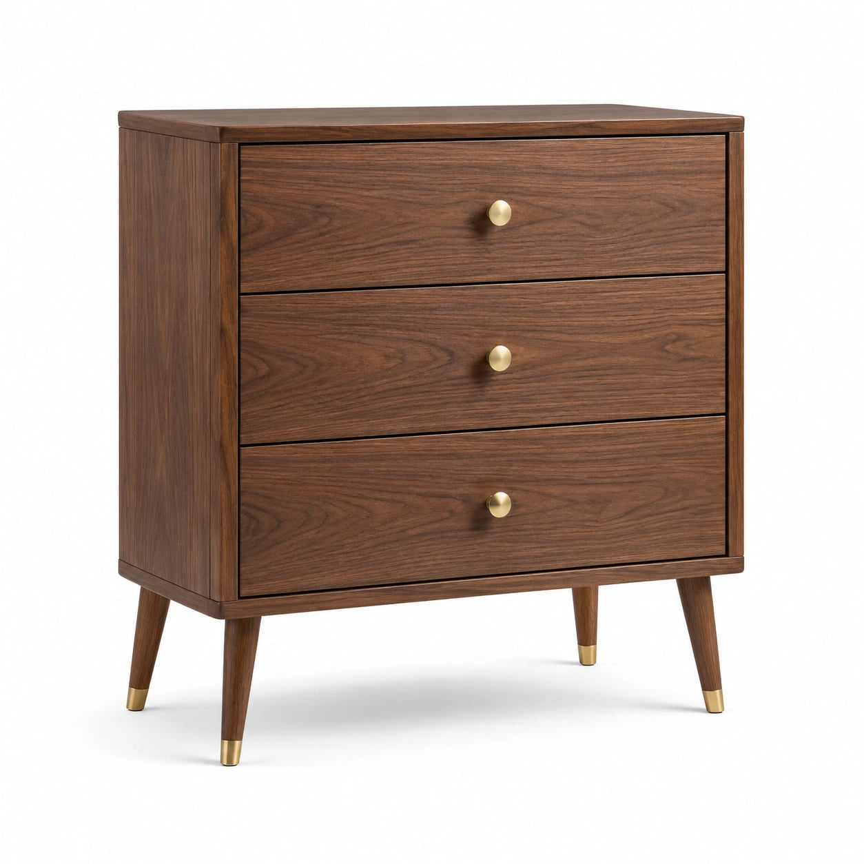 Cassettiera color noce e oro con 3 cassetti, 80 × 40 × 90 cm