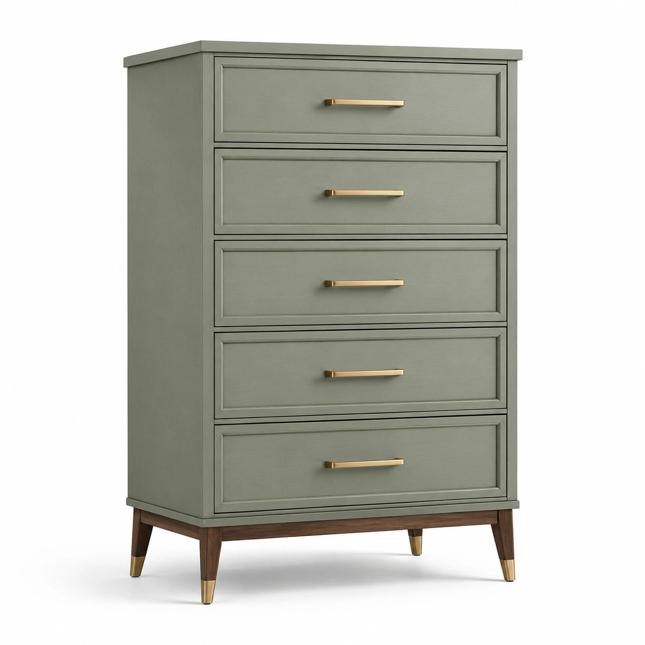 Cassettiera alta verde salvia con 5 cassetti, 80 × 45 × 125 cm