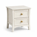 Comodino in legno bianco con 2 cassetti e pomelli dorati, 45 × 40 × 60 cm, stile rustico