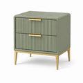 Comodino moderno con 2 cassetti, verde salvia e oro, 60 × 40 × 65 cm, in legno ingegnerizzato e metallo