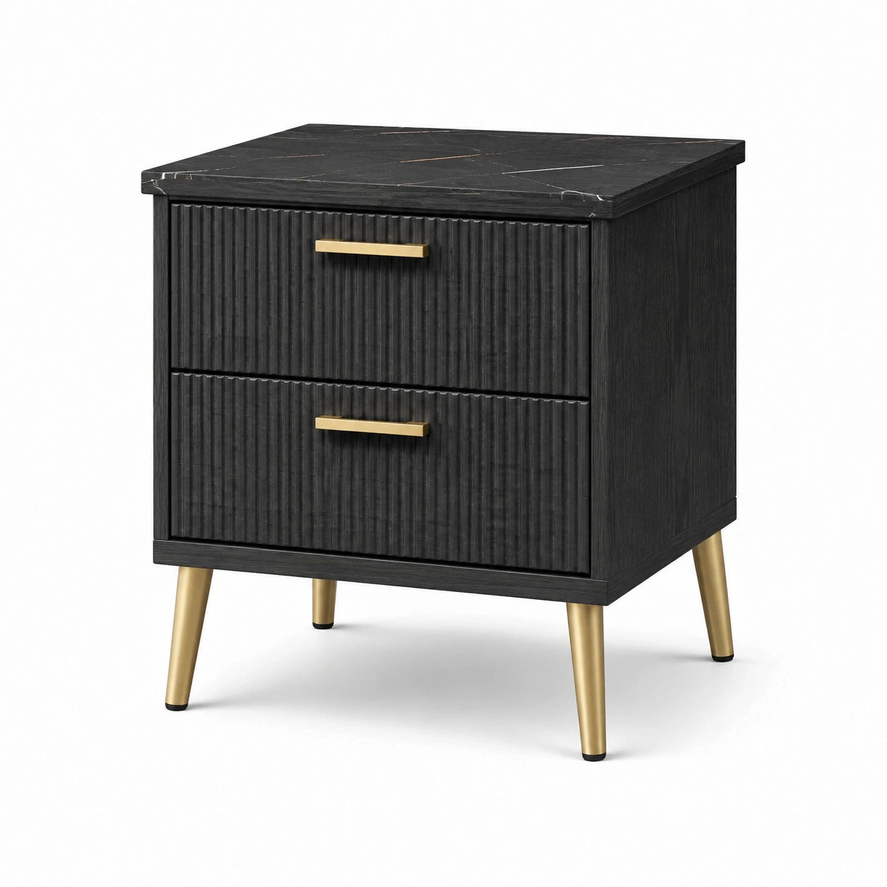 Comodino moderno a 2 cassetti, nero e oro, 50 × 40 × 60 cm