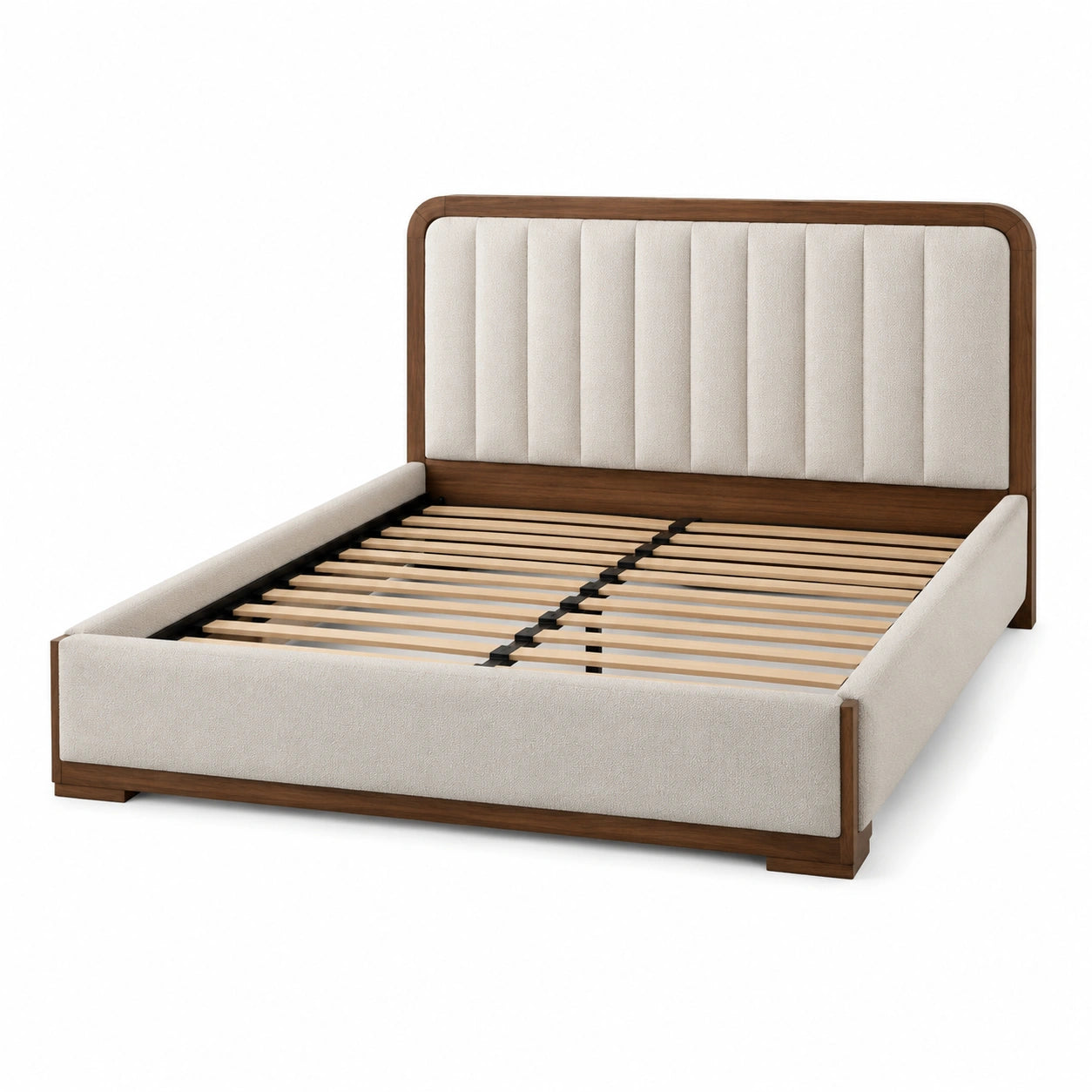 Letto matrimoniale imbottito beige e marrone 220 × 198 × 125 cm, per materasso 180 × 200 cm, con rete a doghe