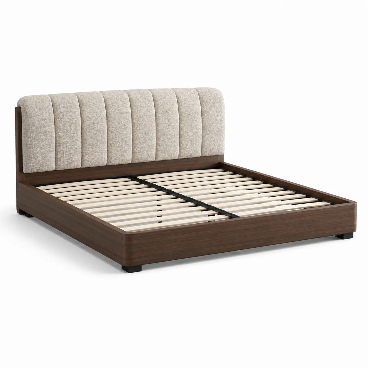 Letto matrimoniale 160 × 200 cm marrone e crema con testiera imbottita e rete a doghe