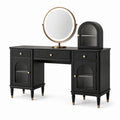 Set da toeletta nero e oro 120 × 50 × 145 cm con specchio illuminato, 3 cassetti e vani portaoggetti