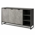 Credenza industriale con 3 ante e 3 vani a giorno, 160 × 40 × 80 cm, grigio e nero
