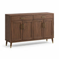 Credenza moderna effetto noce marrone con dettagli in ottone, 4 ante e 2 cassetti, 160 × 40 × 90 cm