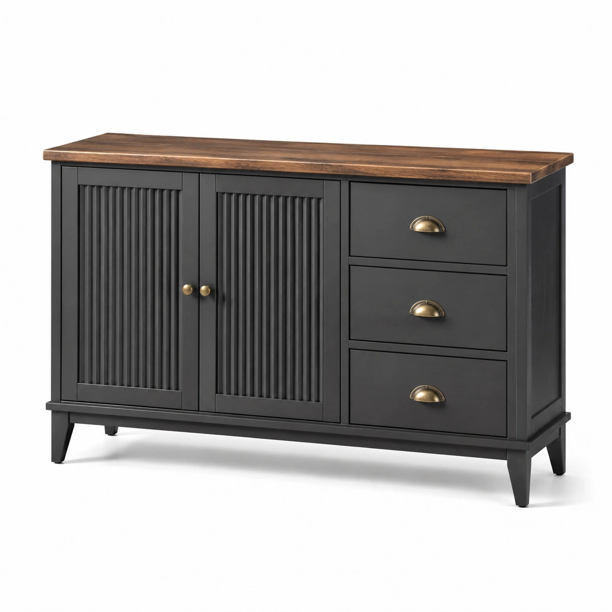 Credenza nera e marrone 120 x 40 x 85 cm con 2 ante scanalate e 3 cassetti