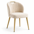 Sedia moderna imbottita in bouclé beige con gambe dorate, 58 × 61 × 82 cm