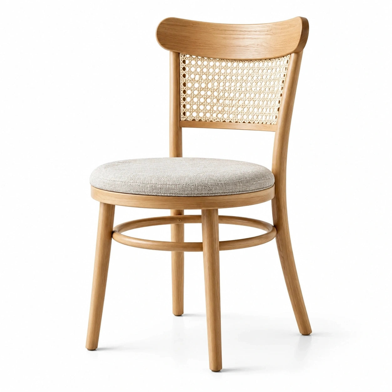 Sedia in legno naturale e rattan con seduta imbottita beige, 50 × 54 × 82 cm