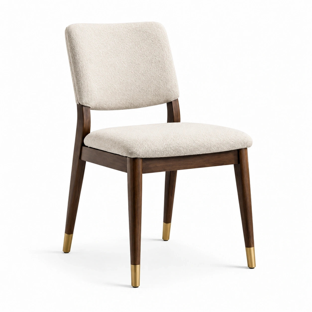 Sedia imbottita 54 × 58 × 82 cm in tessuto bouclé crema e legno marrone con dettagli dorati
