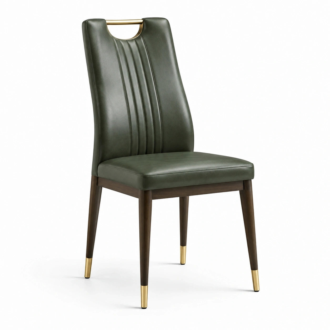 Sedia moderna in similpelle verde oliva, 50 × 58 × 95 cm, con schienale alto
