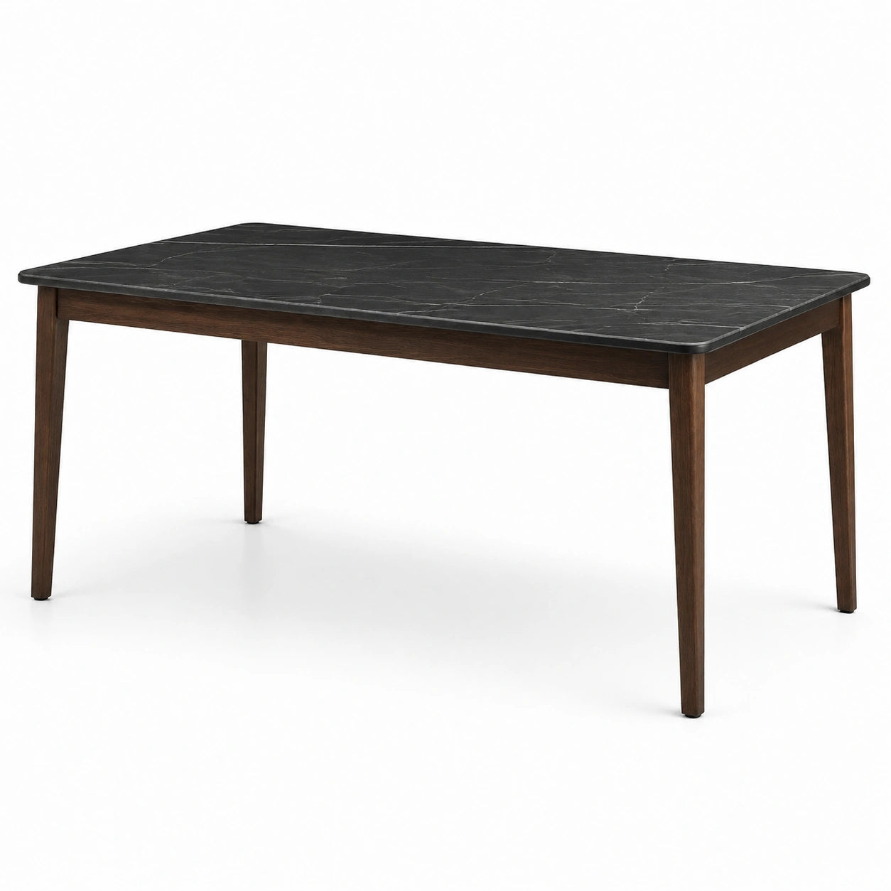Tavolo da pranzo moderno 160 × 90 × 75 cm con piano in ceramica nera effetto marmo e struttura marrone