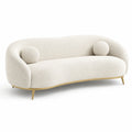 Divano a 3 posti in bouclé avorio con base dorata, 220 × 95 × 78 cm